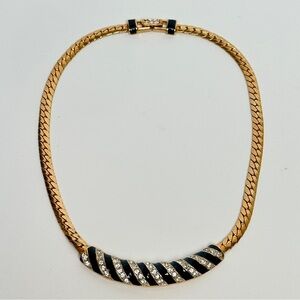 Vintage Daniel Swarovski DS Co. Black Enamel Gold Tone Necklace